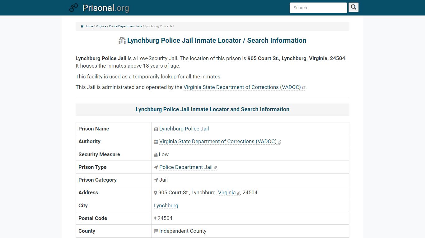 Lynchburg Police Jail-Inmate Locator/Search Info, Phone ...